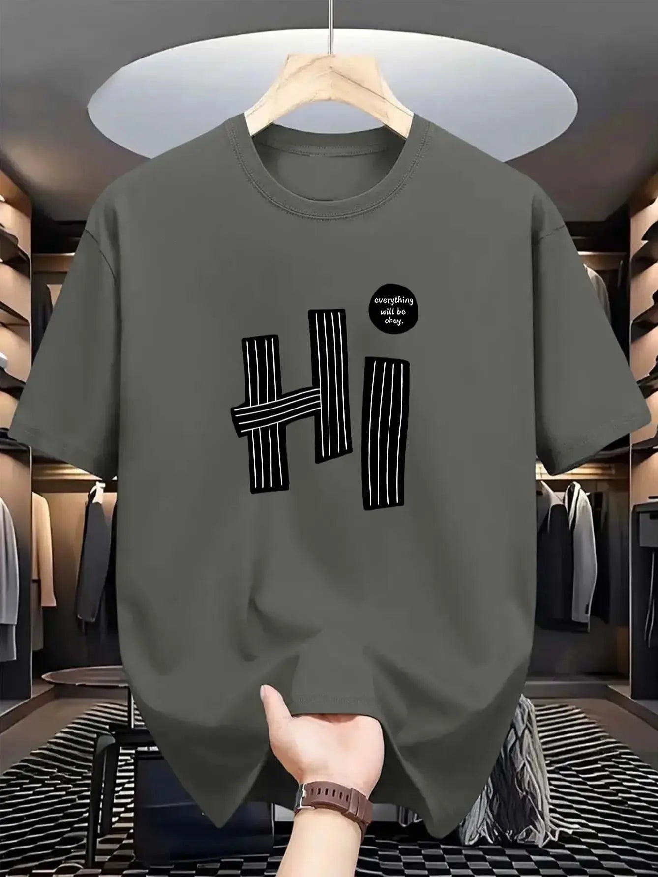 Hi pattern men's T-shirt casual and comfortable summer short sleeve round neck top T-shirt, fashionable machine washable - Suncollections