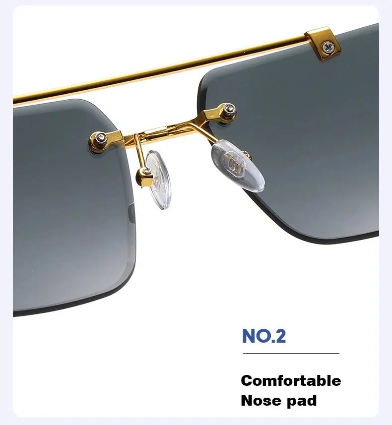 Rimless Square Fashion Fashion Double Bridge Sun Glasses Vintage Women Men Sunglasses - Suncollections