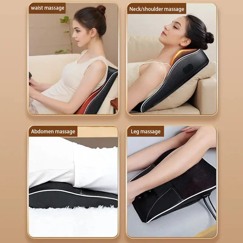 Electric Massage Neck Pillow Shiatsu Head Cervical Airbag Traction Body Back Waist Massager Car with Heating Vibrating Massage - Suncollections