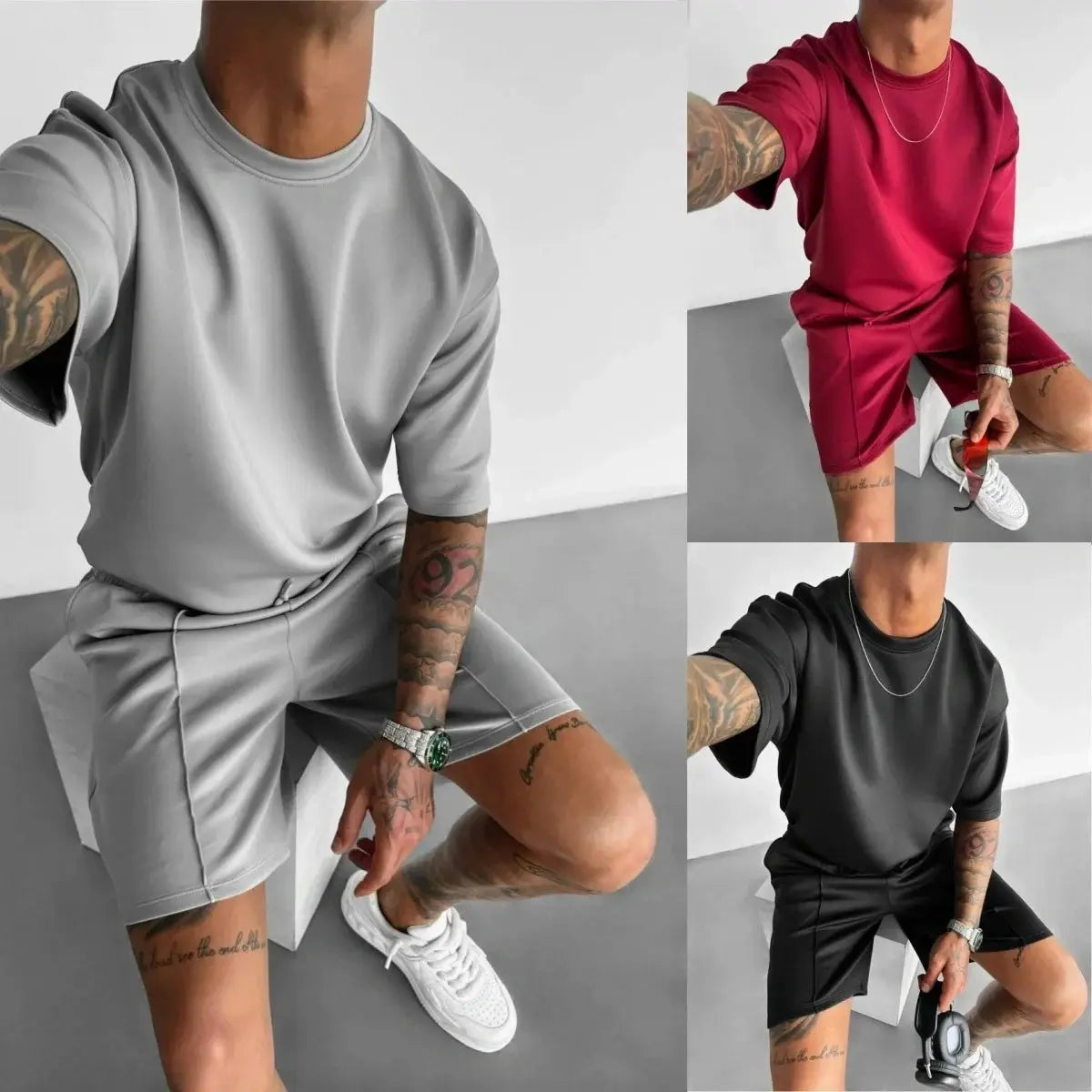 Men 2025 summer fashion sports design sense simple casual solid color quick drying short-sleeved T-shirt trend clothes - Suncollections