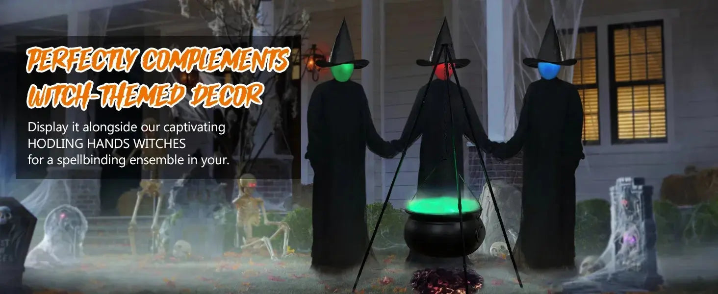 51in Halloween Decor Outdoor 12in Large Witch Cauldron on Tripod with Lights Black Plastic Bowl Party Hocus Pocus Candy Bucket Suncollections