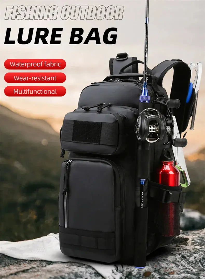Fishing Lure Bag Men Waterproof Molle Fishing Rod Box Backpack Multi-functional Outdoor Travel Hiking Camping Shoulder Backpack - Suncollections