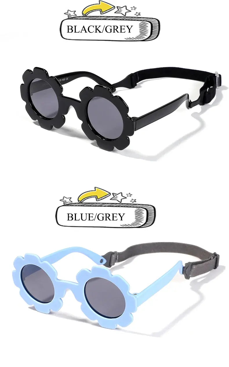 0-24 Months Baby Polarizrd Round Sun Flower Flexible Bendable Flower Baby Polarized Sunglasses with Strap for Newborn Infant - Suncollections