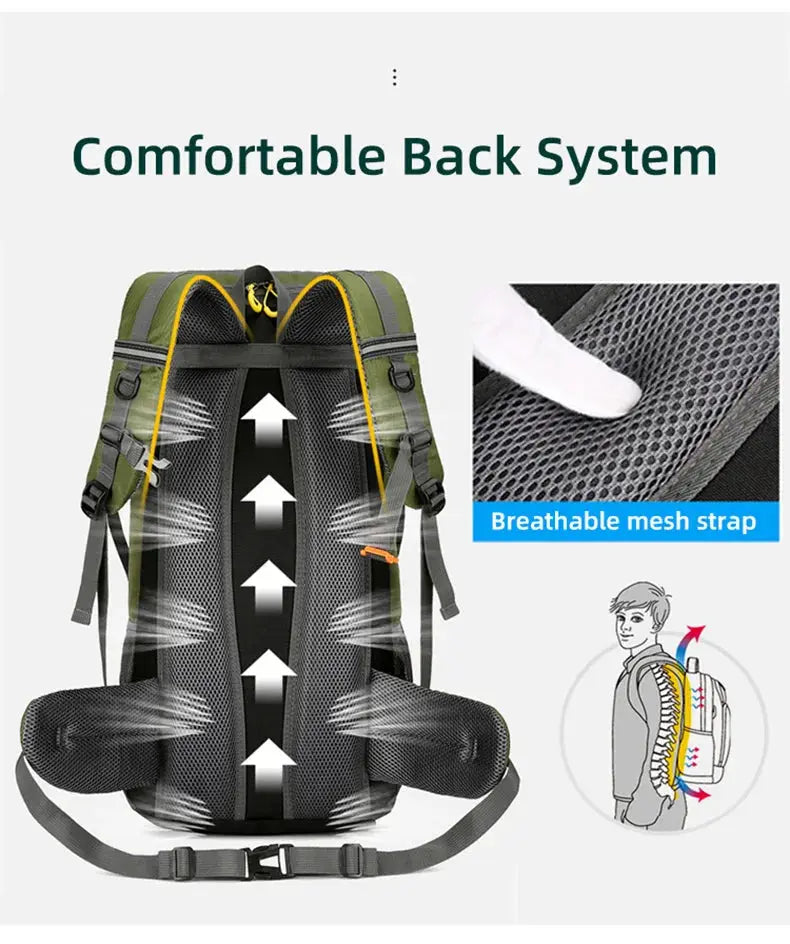 50L Travel Backpack Camping Men Large Hiking Bag Tourist Rucksack Waterproof Outdoor Sports Climbing Mountaineering Bag Luggage - Suncollections