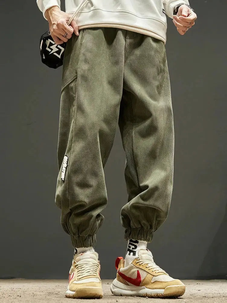 Corduroy Japenese Joggers Pants Men Baggy Casual Long Trousers Ankle-Length Sport Sweatpants Y2k Techwear 2025 New Suncollections