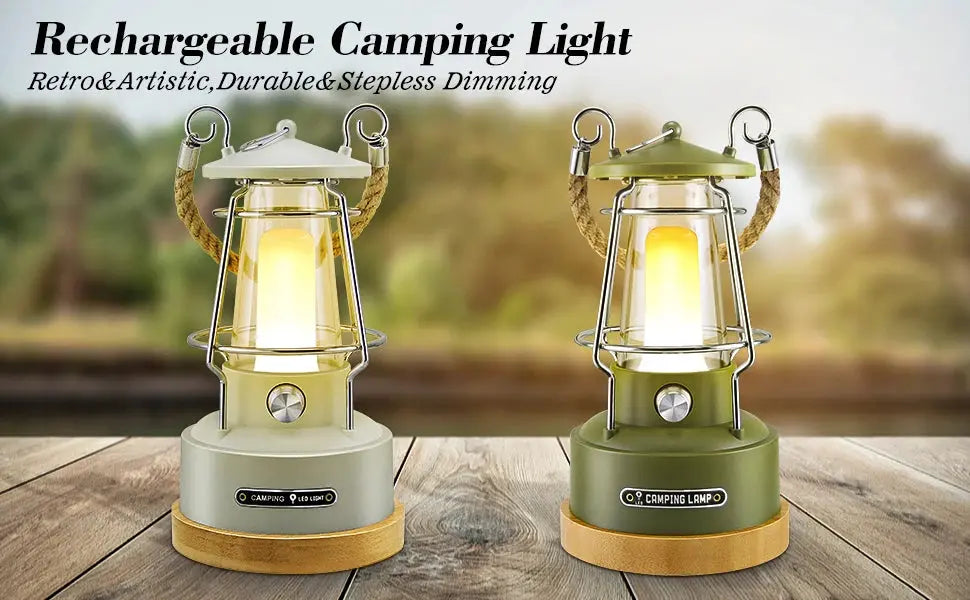 VN Retro Handle Camping Lantern Rechargeable Dimmable LED Vintage Lanterns Battery Powered Waterproof LED Retro Camping Lights - Suncollections