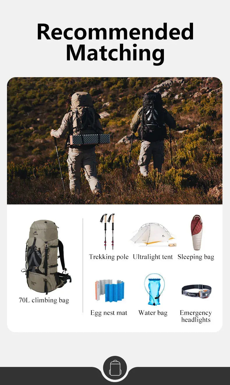 Naturehike 70L Camping Backpack Ergonomic Large Capacity Hiking Bags For Man With Rain Cover Outdoor Travel Trekking Backpacks - Suncollections