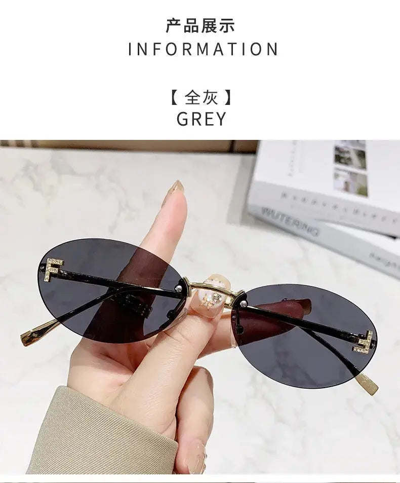 Elegant Diamond Oval Sunglasses Male Letter "F" Rimless Sunglasses  car sunglasses 90902 - Suncollections