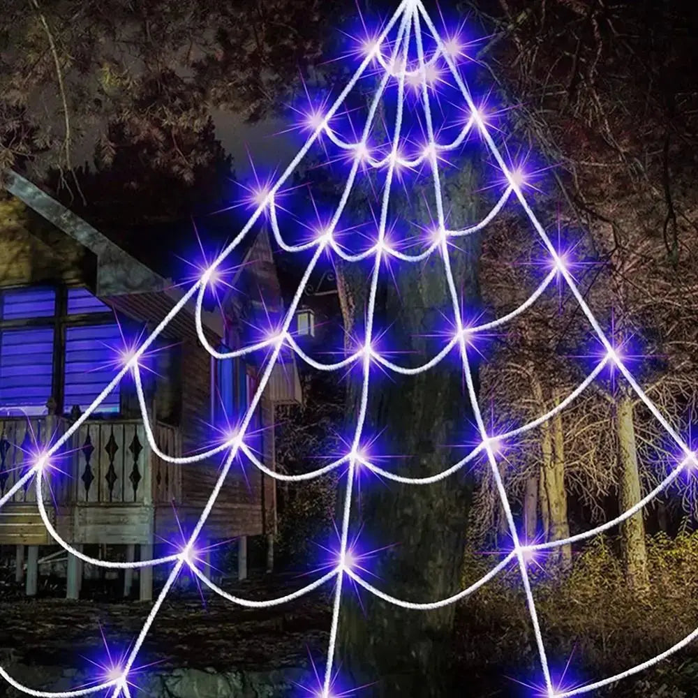 Practical 8 Modes Halloween Spider Web Lights Glow 250 LEDs LED Spider Net Hanging 5m Scary Giant Spider Haunted House Suncollections