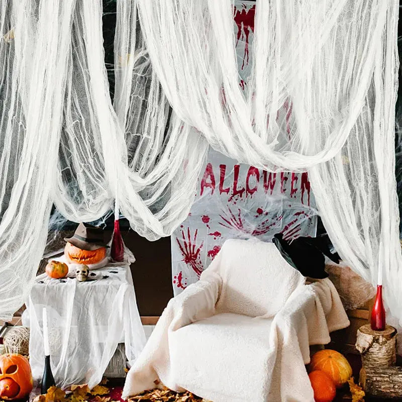 Halloween Decoration Gauze Black White Tattered Cloth With Blood Stains Stained Cloth for Decor Haunted House Secret Rooms Props Suncollections