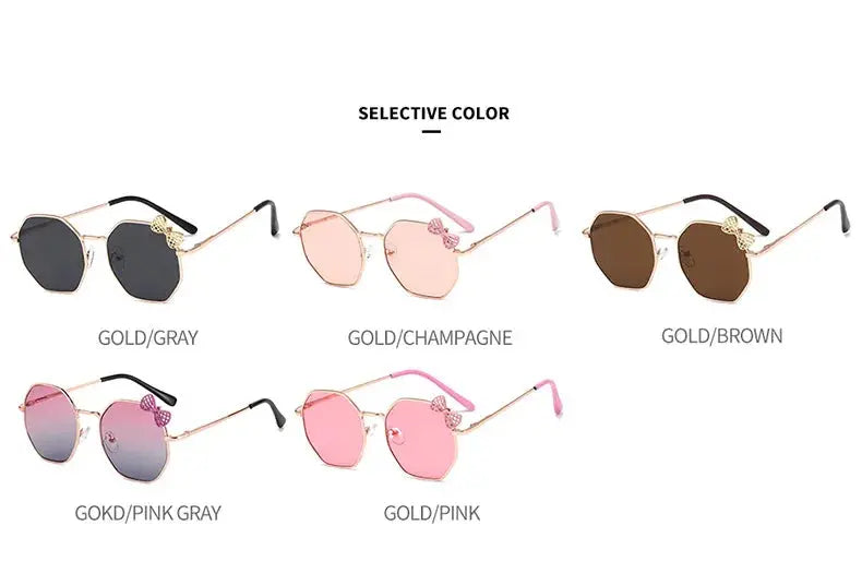 Trendy Fashion Boys and Girls Bow Metal Sunglasses B010 Polygon Trend Children's Sun Glasses Kids Outdoor UV400 Eyewear - Suncollections