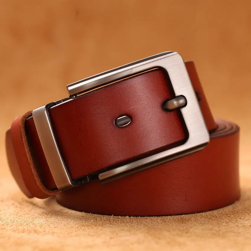 Cowhide Genuine Leather Belts for Men Male Pin Buckle Jeans Waist Belt Mens Black Brown Commuter business Belt Ceinture Homme - Suncollections