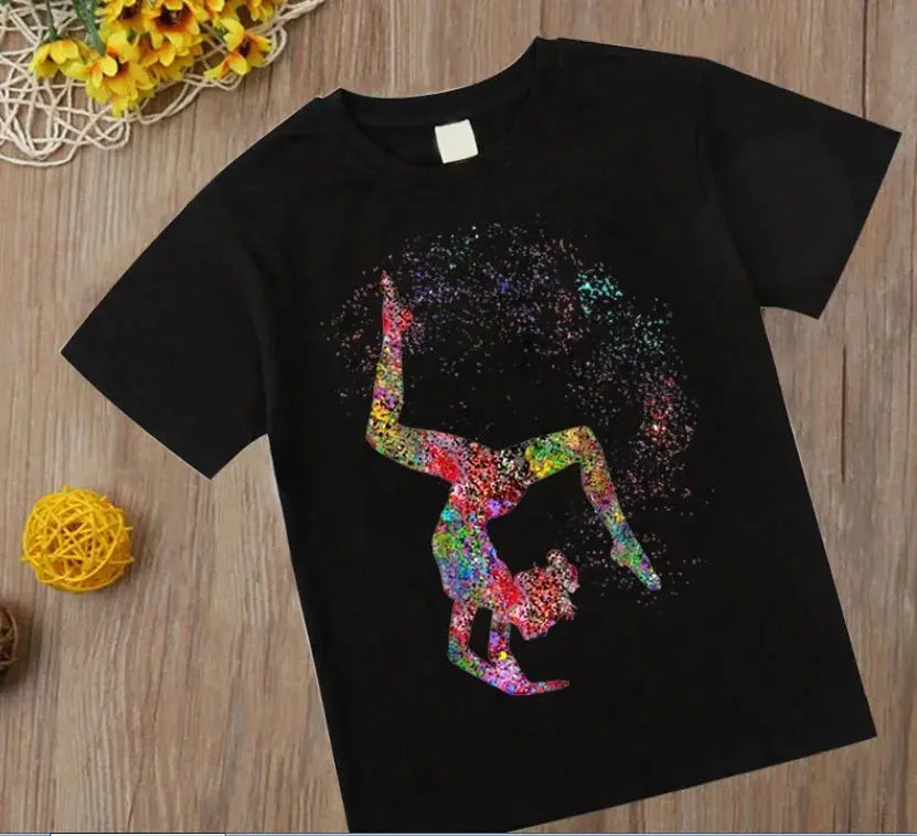 Watercolor Gymnastic Girl Print CuteChildren's T-Shirts Kids Black Tshirt GYM Excercise Sport Lover Birthday Gift Custom T Shirt - Suncollections
