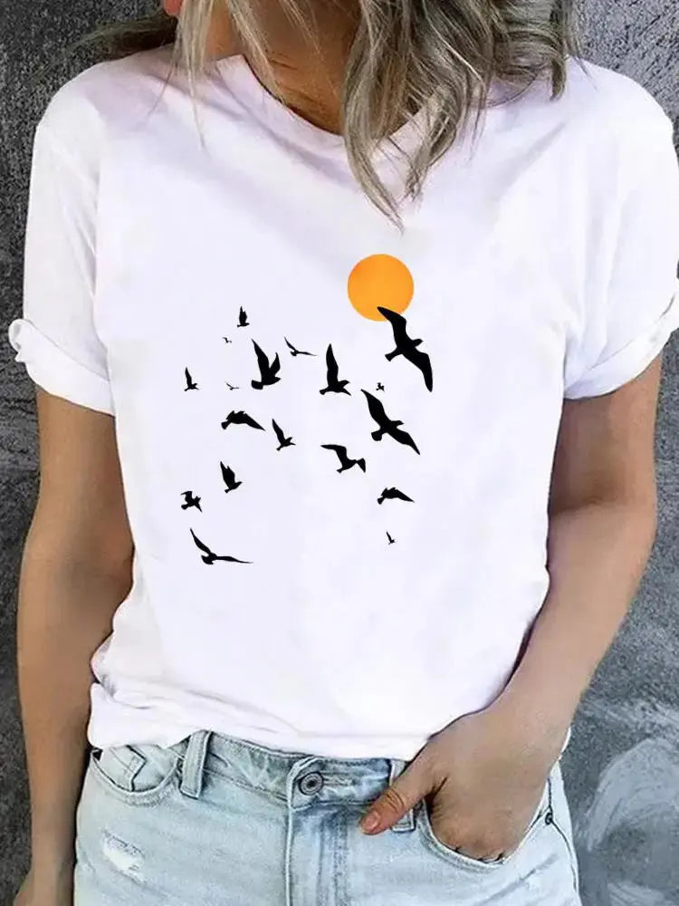 Clothes Women Butterfly Trend Lovely Cute Graphic Short Sleeve T-shirt Ladies - Suncollections