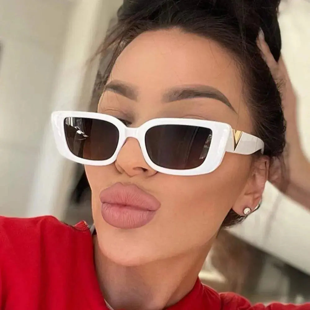 Retro Rectangle Sunglasses Women/Men Unisex with Fashion V-shaped Foots Outdoor Sunshade - Suncollections