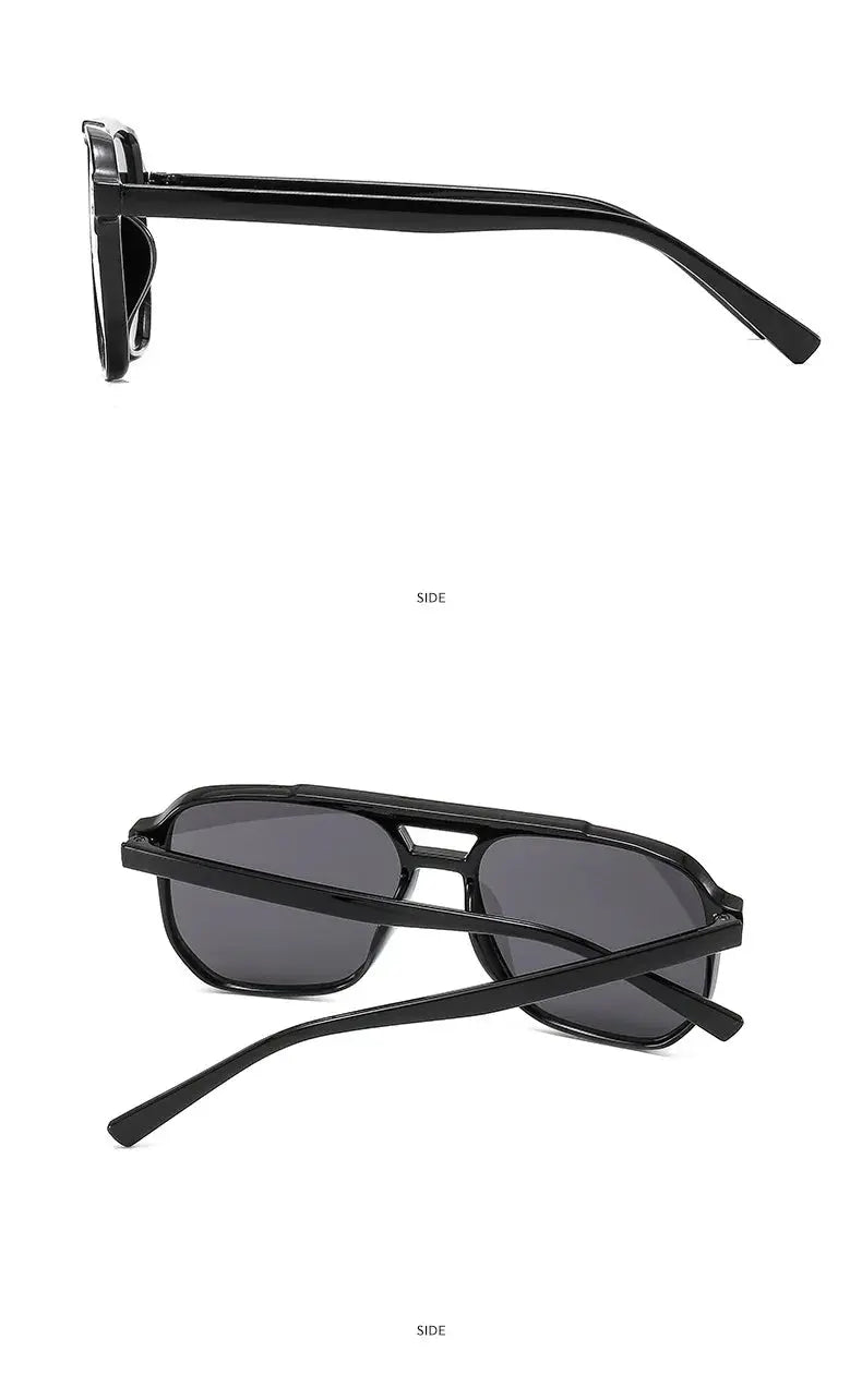 Vintage Square Sunglasses for Women Men Thick Frame Double Bridges Eyewear Female Chic Polygon Sun Glasses UV400 Shades - Suncollections