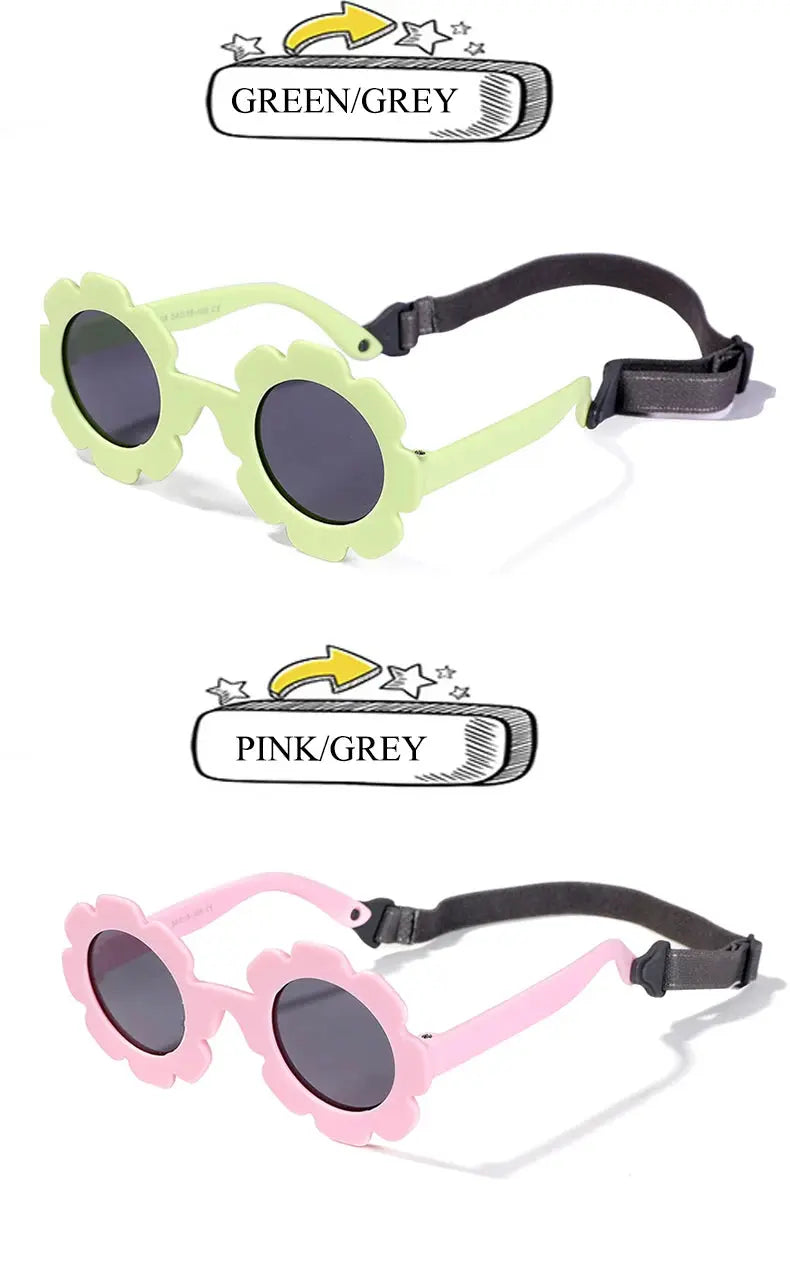 0-24 Months Baby Polarizrd Round Sun Flower Flexible Bendable Flower Baby Polarized Sunglasses with Strap for Newborn Infant - Suncollections