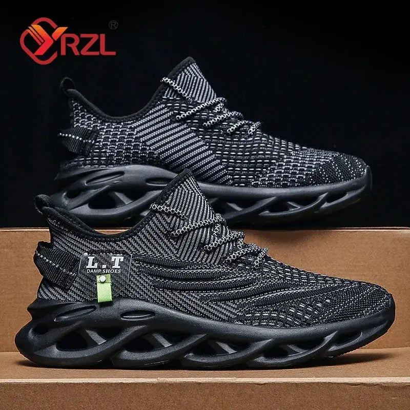 YRZL Men Sports Running Black Jogging Shoes Casual Sneakers Outdoor Breathable Mesh Women Light Shock-absorption Black Tennis Suncollections