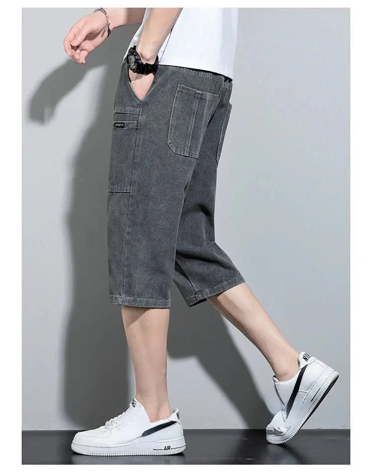 new Mens Summer Denim Short Men Jeans Fashion Streetwear Hip Hop Long 3/4 Capri Cargo Shorts bermuda masculina ropa hombre Suncollections