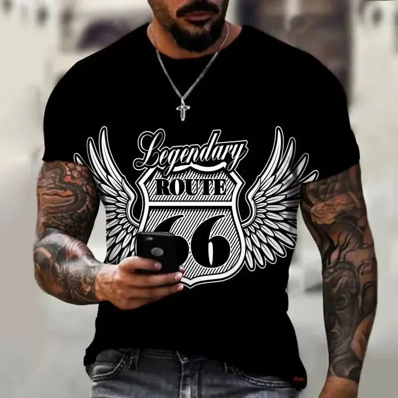 Newest Summer Mens Clothes Man 3d Printed Fashion Retro Short Sleeve Top Route 66 T Shirt Men Streetwear Short Sleeve T Shirt - Suncollections