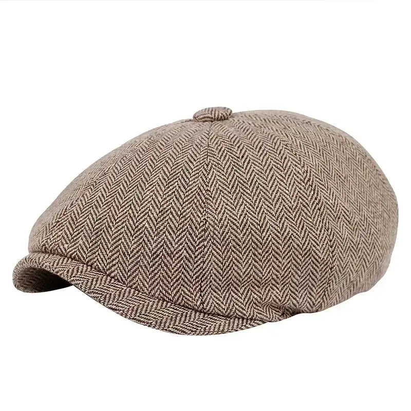 Men Newsboy Hats Peaky Autumn Vintage Herringbone Octagon Cap Women Casual Stripe Berets Gatsby Flat Hat - Suncollections