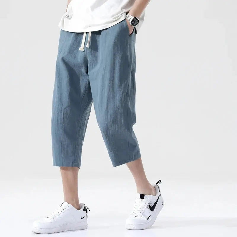 M-5XL 100% Cotton Cropped Pants Men's Summer Thin Pants Casual Beach Pants Men's Straight Leg Home Pants Suncollections