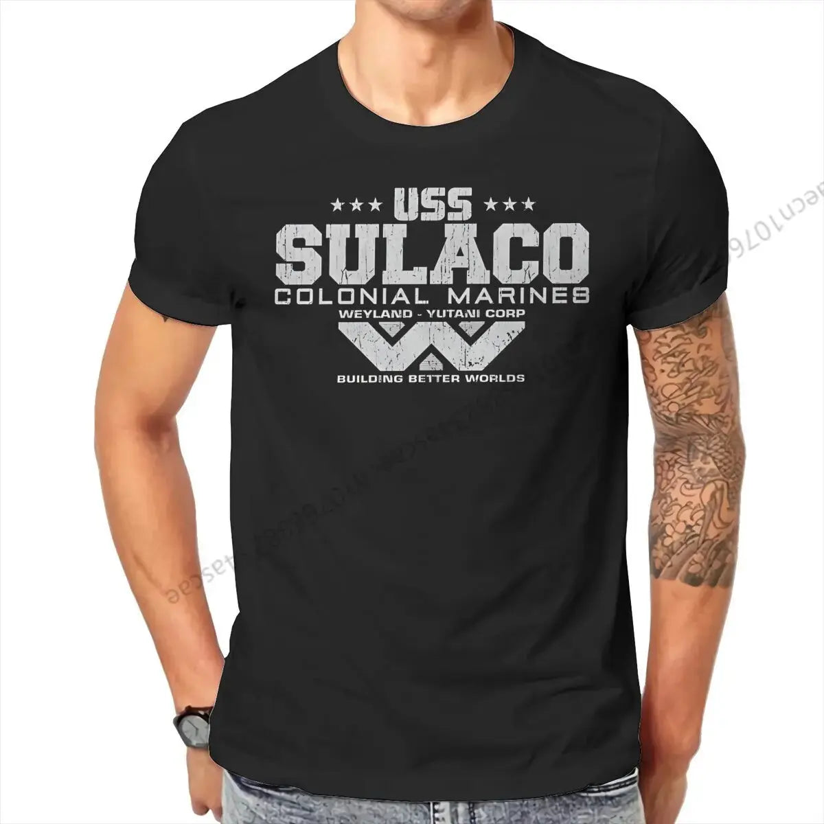 Colonial Marines USS Sulaco Tshirt Homme Men's Clothes Cotton T Shirt For Men - Suncollections