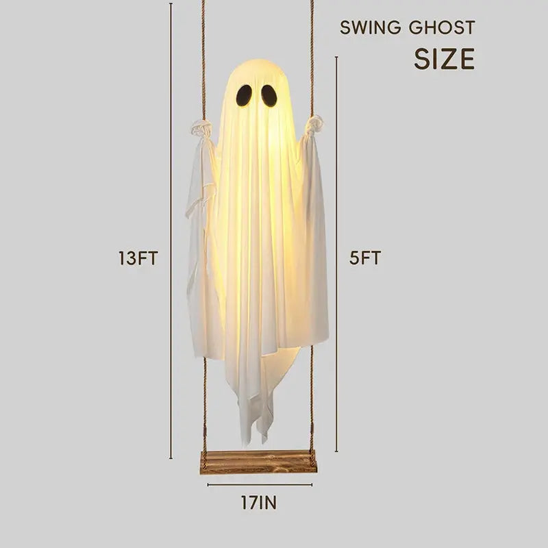 Outdoor Large Hanging Swing Ghost Halloween Decoration With String Lights Ghost Cute Ghost Decoration Front Porch Courtyard Tree Suncollections