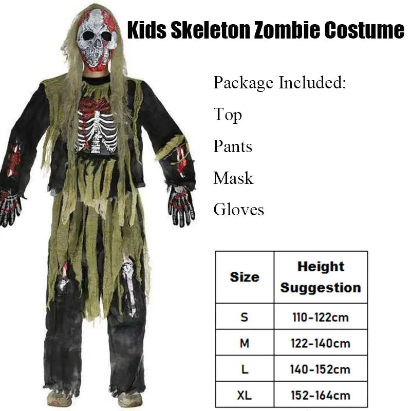 2025 New Arrival Scary Boy Burning Creepy Dead Halloween Fancy Dress Up Kids Skeleton Zombie Costume Suncollections
