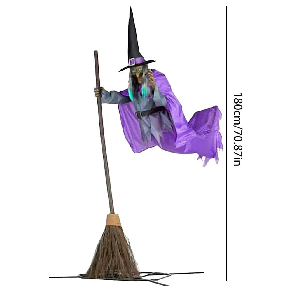 Flying Witch Decoration with Terrifying Sounds & Lights Halloween Props Halloween Flying Witch Decor for Garden Yard Lawn Indoor Suncollections