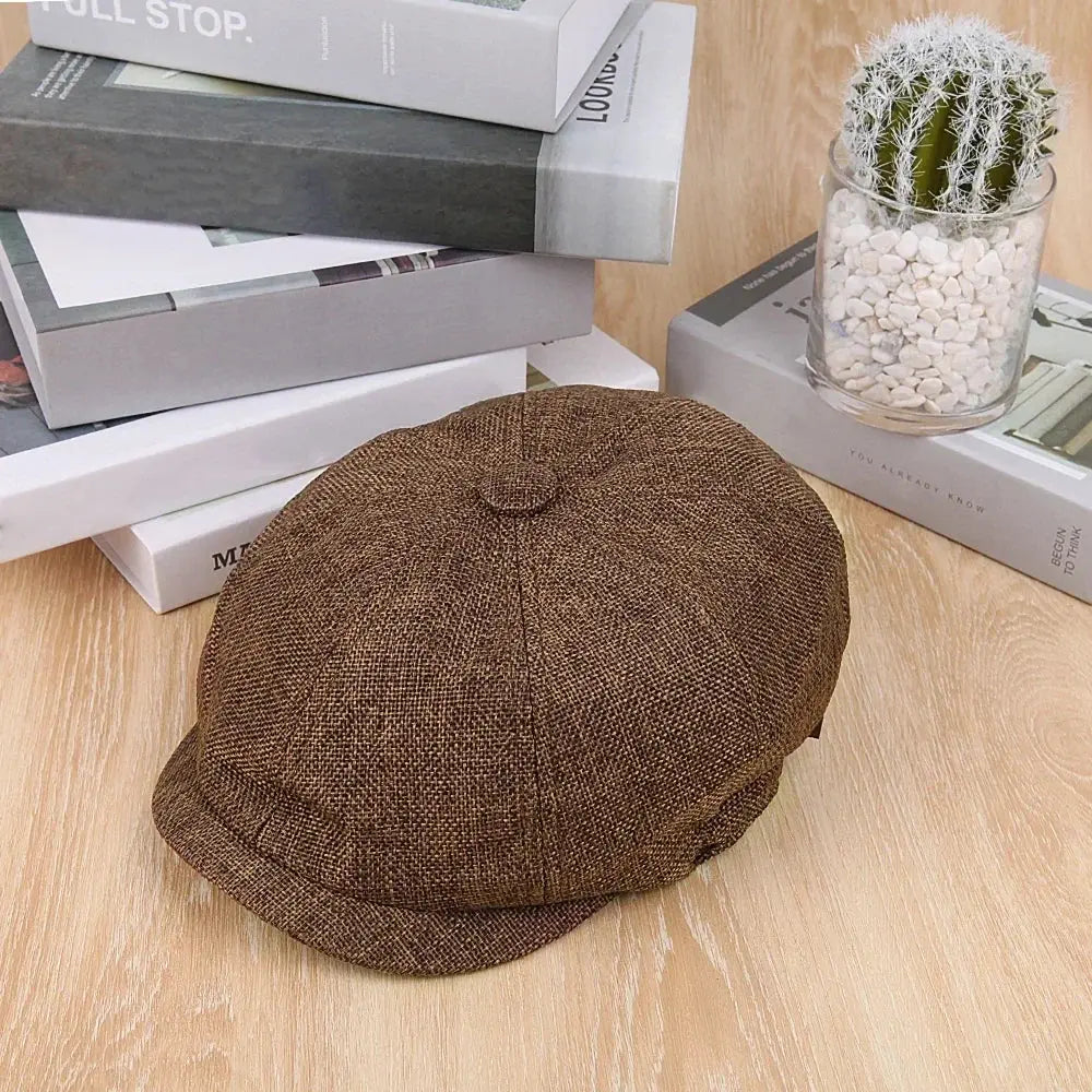 Men Newsboy Hats Peaky Autumn Vintage Herringbone Octagon Cap Women Casual Stripe Berets Gatsby Flat Hat - Suncollections