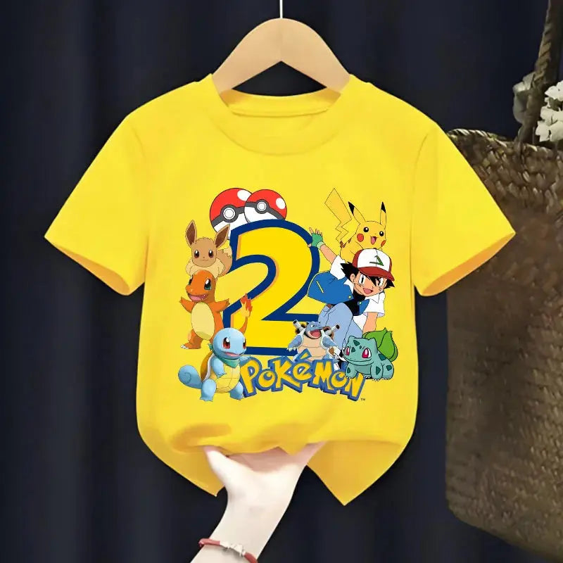 Pokemon Children Short Sleeve T-shirt Boys Girls Summer Casual Breathable Tops Cartoon Pikachu Numbers Print Pullover Kids Gifts - Suncollections