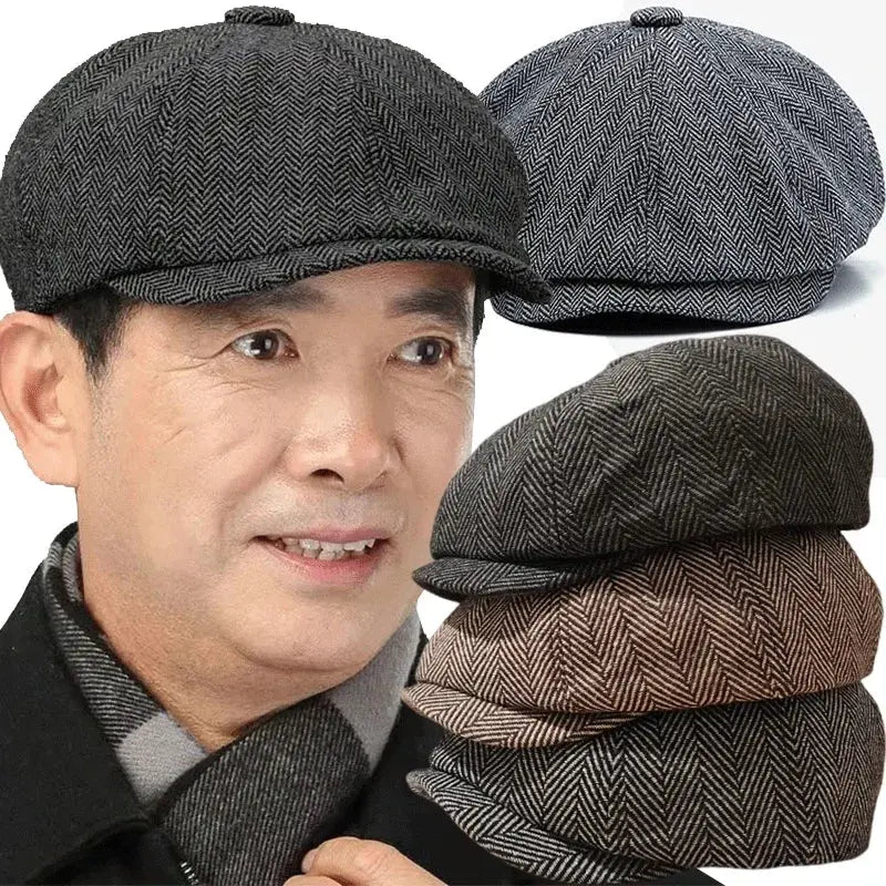 Men Newsboy Hats Peaky Autumn Vintage Herringbone Octagon Cap Women Casual Stripe Berets Gatsby Flat Hat - Suncollections