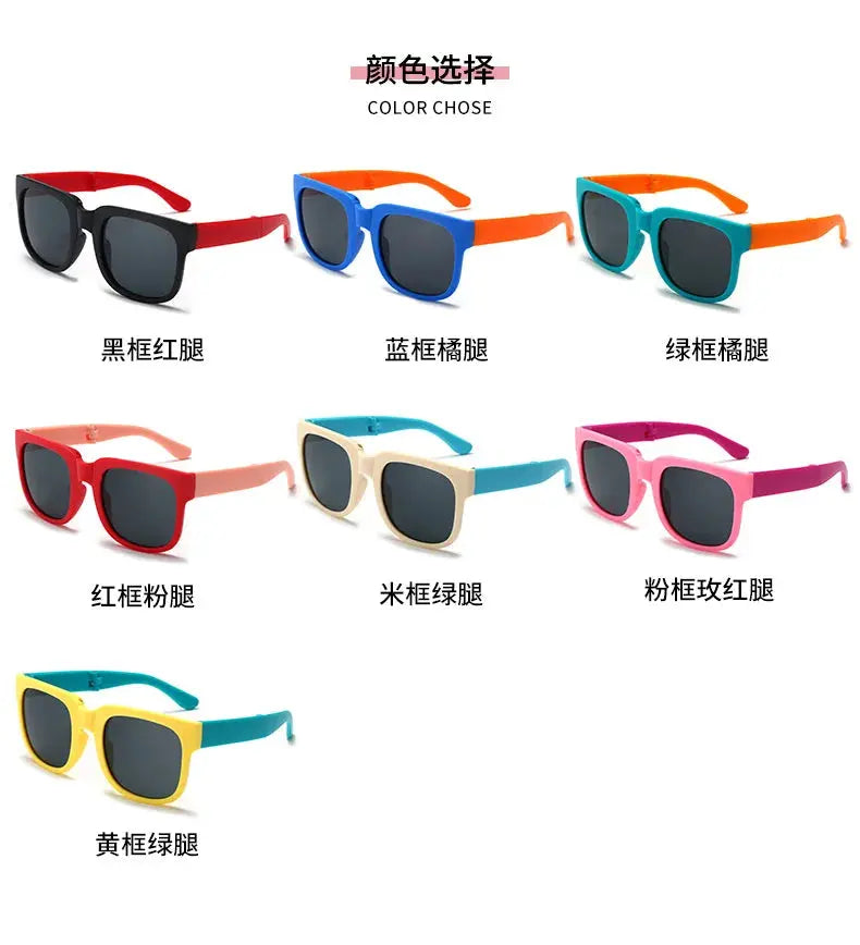 Kids Outdoor Foldable Sunglasses Baby Boys Girls Travel Goggle Shades Eyewear Vintage Square Frame UV Sun Glasses for Children - Suncollections