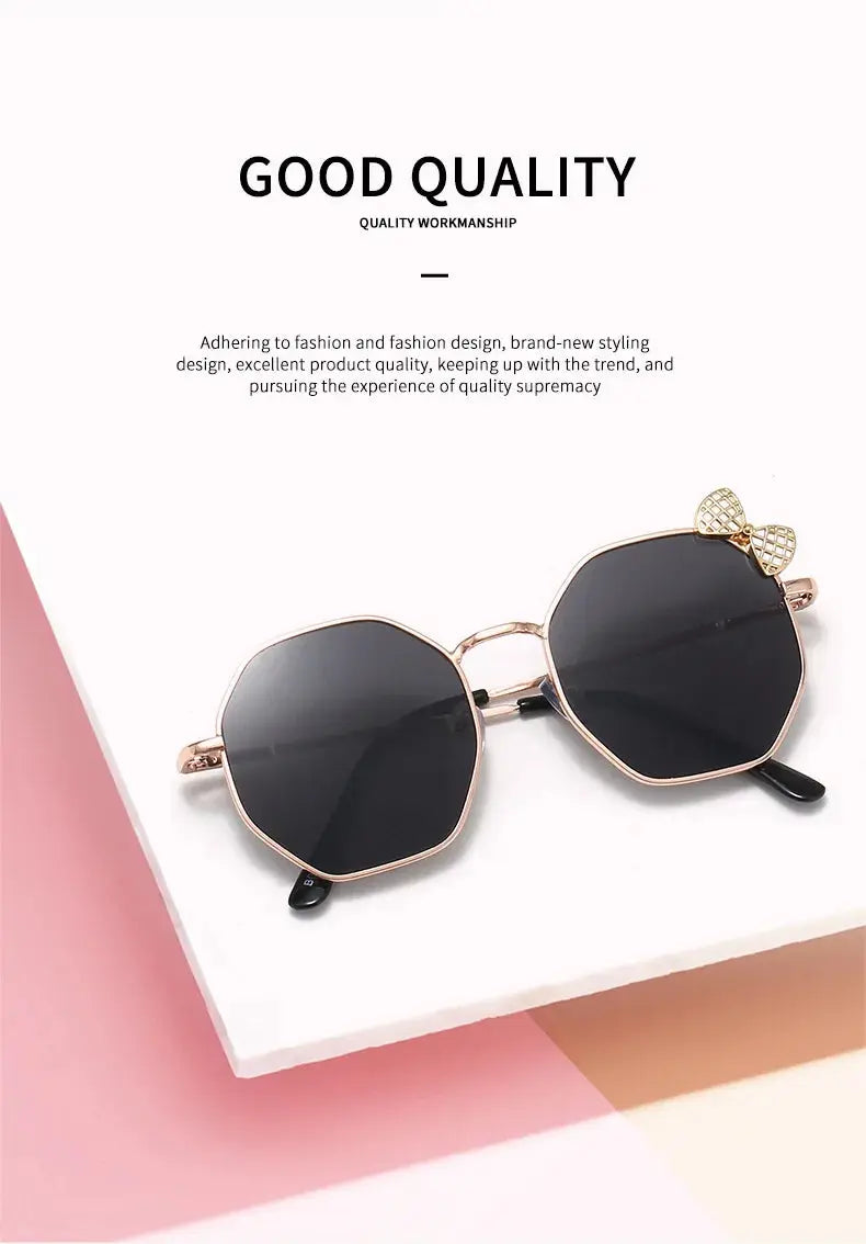 Trendy Fashion Boys and Girls Bow Metal Sunglasses B010 Polygon Trend Children's Sun Glasses Kids Outdoor UV400 Eyewear - Suncollections