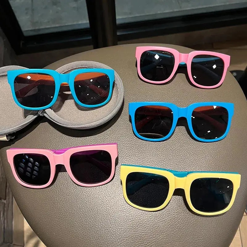 Kids Outdoor Foldable Sunglasses Baby Boys Girls Travel Goggle Shades Eyewear Vintage Square Frame UV Sun Glasses for Children - Suncollections