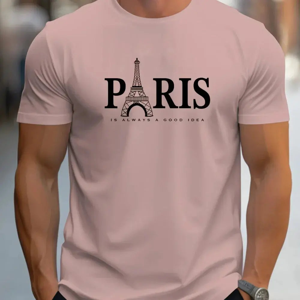 Casual Paris Pattern Men's T-Shirt Short-Sleeved Tops New Summer Clothing Harajuku Letters Printed Loose Large Size O-Neck Tees - Suncollections