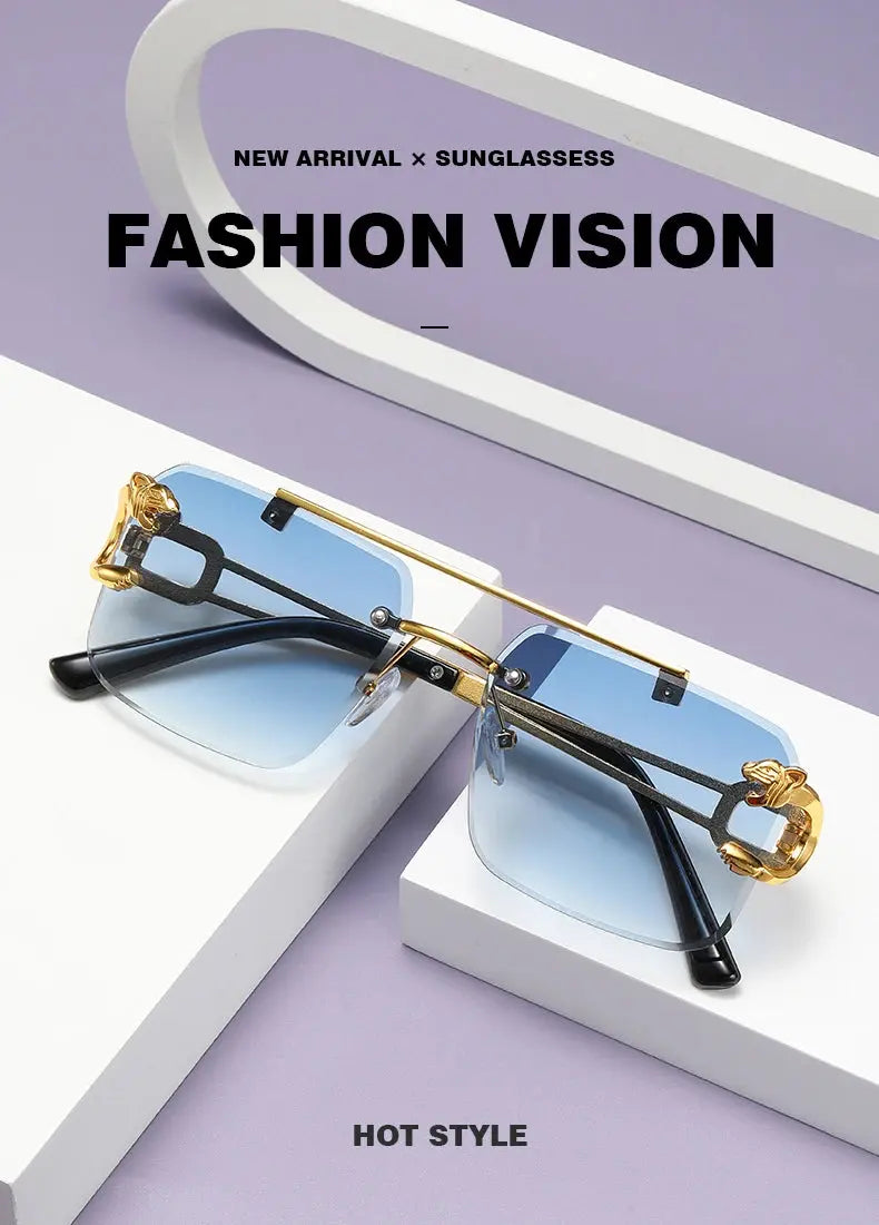 Fashion Rimless Square Double Bridge Sun Glasses Vintage Women Men Sunglasses UV400 - Suncollections