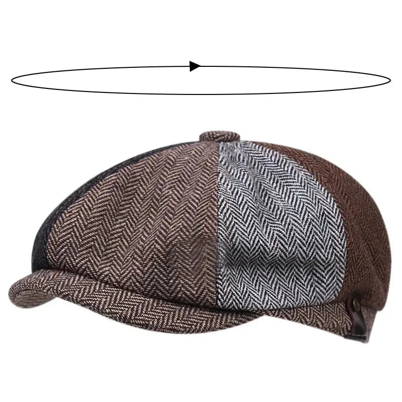 Men Newsboy Hats Peaky Autumn Vintage Herringbone Octagon Cap Women Casual Stripe Berets Gatsby Flat Hat - Suncollections