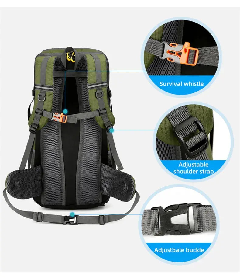 50L Travel Backpack Camping Men Large Hiking Bag Tourist Rucksack Waterproof Outdoor Sports Climbing Mountaineering Bag Luggage - Suncollections