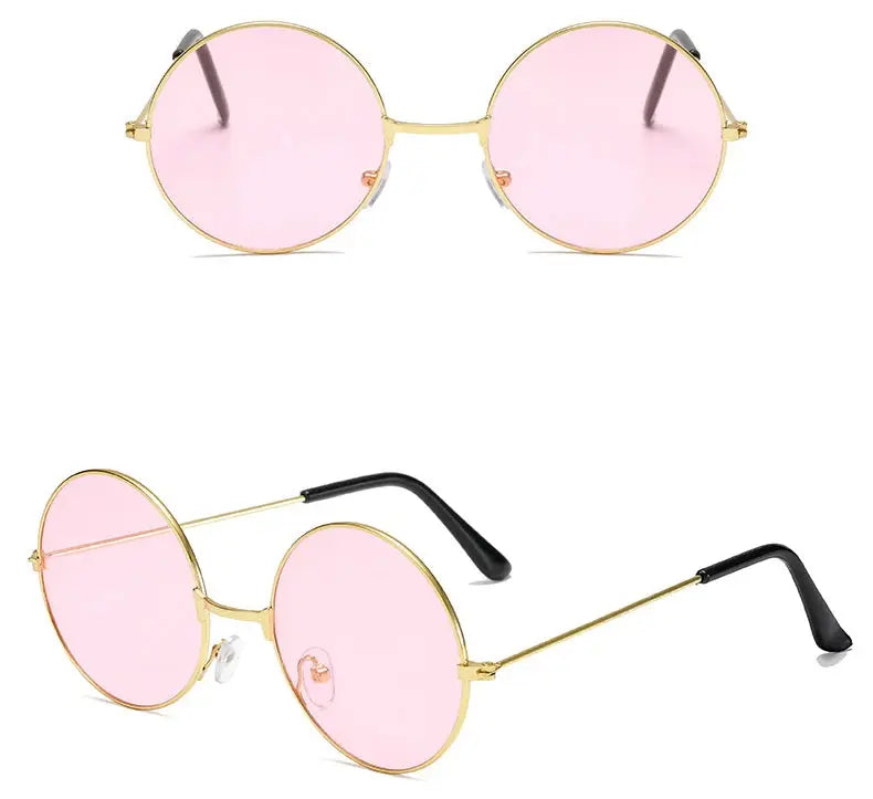 Retro Hippie Round Metal Frame Sunglasses Fashion Small Circle Sun Glasses Disco Party Candy Color Lens Eyewear for Women Men - Suncollections