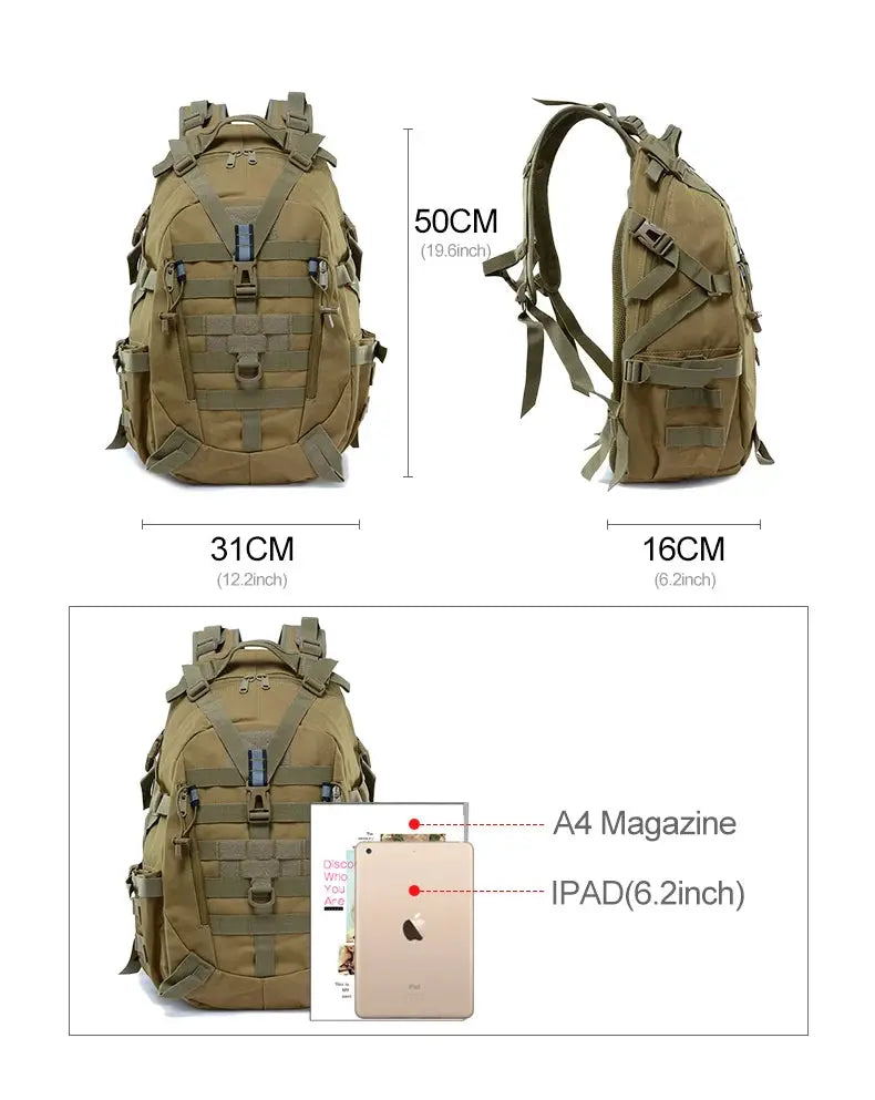 40L Camping Backpack Men's Bag Travel Bags Tactical Molle Climbing Rucksack Hiking Outdoor Reflective Shoulder Fishing Bag - Suncollections