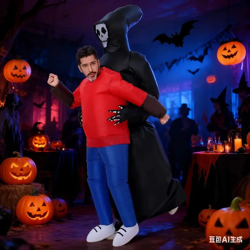 Inflatable Grim Reaper Costume Inflatable Grim Reaper Catching Jumpsuit Air Inflatable Fun Fancy Dress Halloween Cosplay Party Suncollections