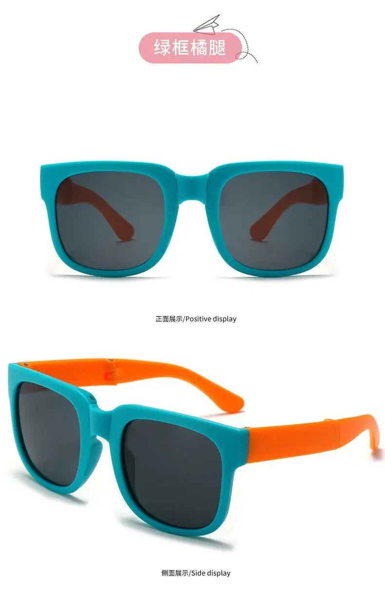 Kids Outdoor Foldable Sunglasses Baby Boys Girls Travel Goggle Shades Eyewear Vintage Square Frame UV Sun Glasses for Children - Suncollections