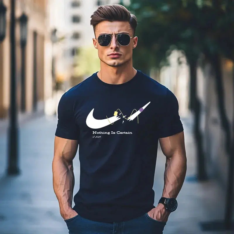 Nothing Is Certain Letter Printed Men's Cotton Oversized T-shirt O-neck Casual Loose Graphic for Men Women Top Tees in 2024 - Suncollections
