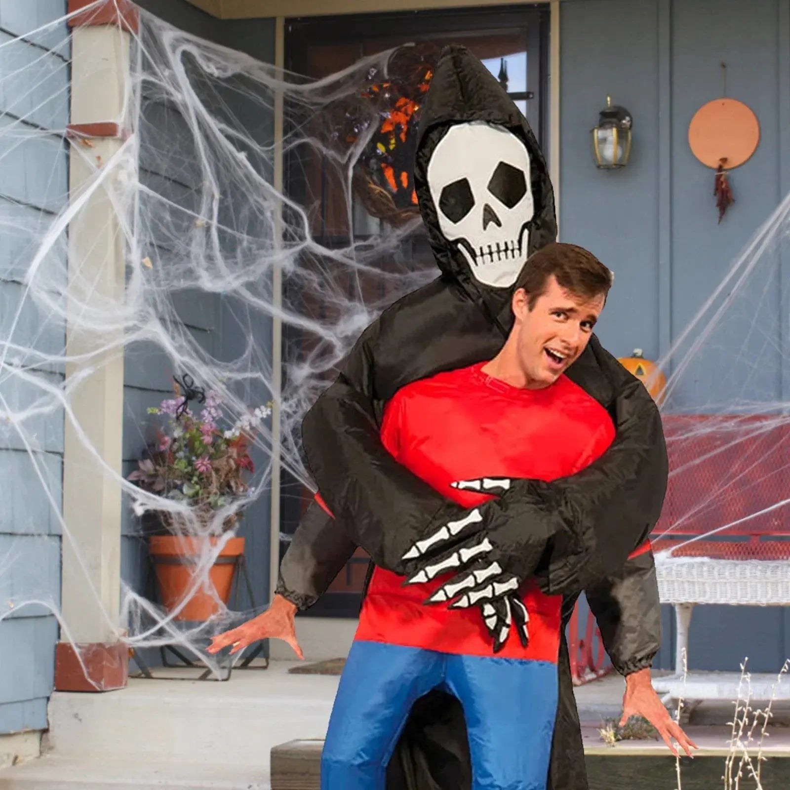 Adult Funny Inflatable Black Robe Mask Ghost Costume Props Halloween Day of the Dead Carnival Party Masquerade Cosplay Suncollections