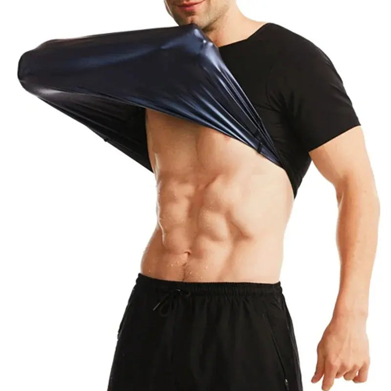 Sauna Sweat Shirt for Men Short Sleeves Body Shaper Gym Exercise Fitness - Suncollections
