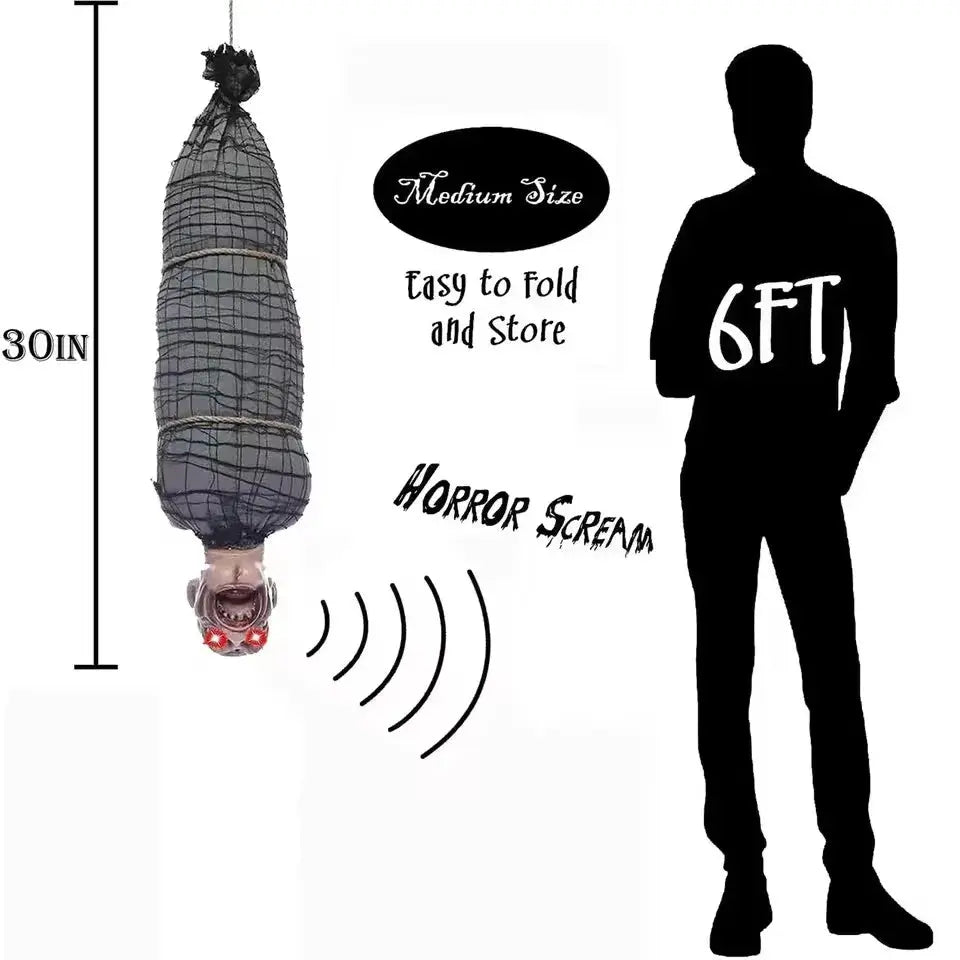 2.46 Ft Halloween Hanging Animated Corpse With LED Light Up Eyes Talking & Shaking Scary Ghost Sound Effect For Halloween Decor Suncollections