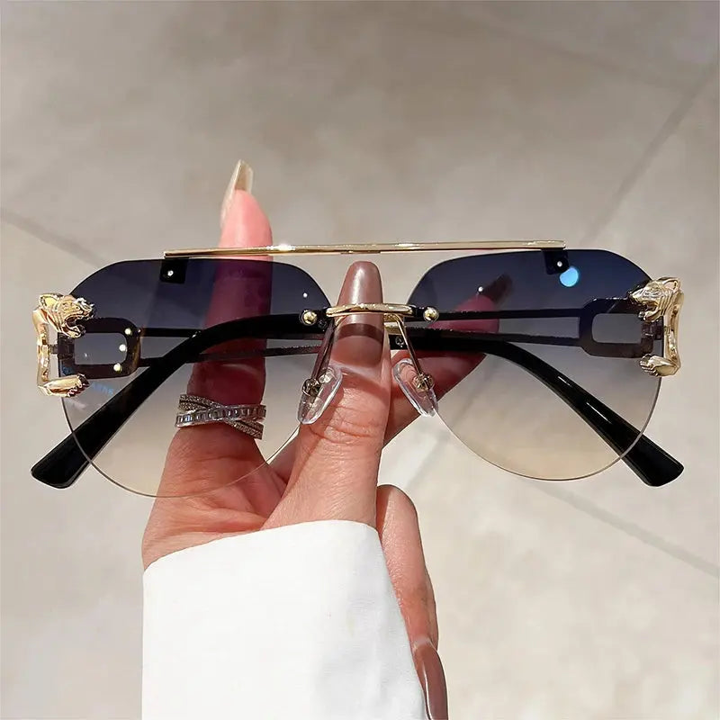 KAMMPT Vintage Rimless Men Sunglasses Trendy Pilot Gradient Outdoor Blue Shades Fashion Brand Women Sun Glasses for Driving Suncollections