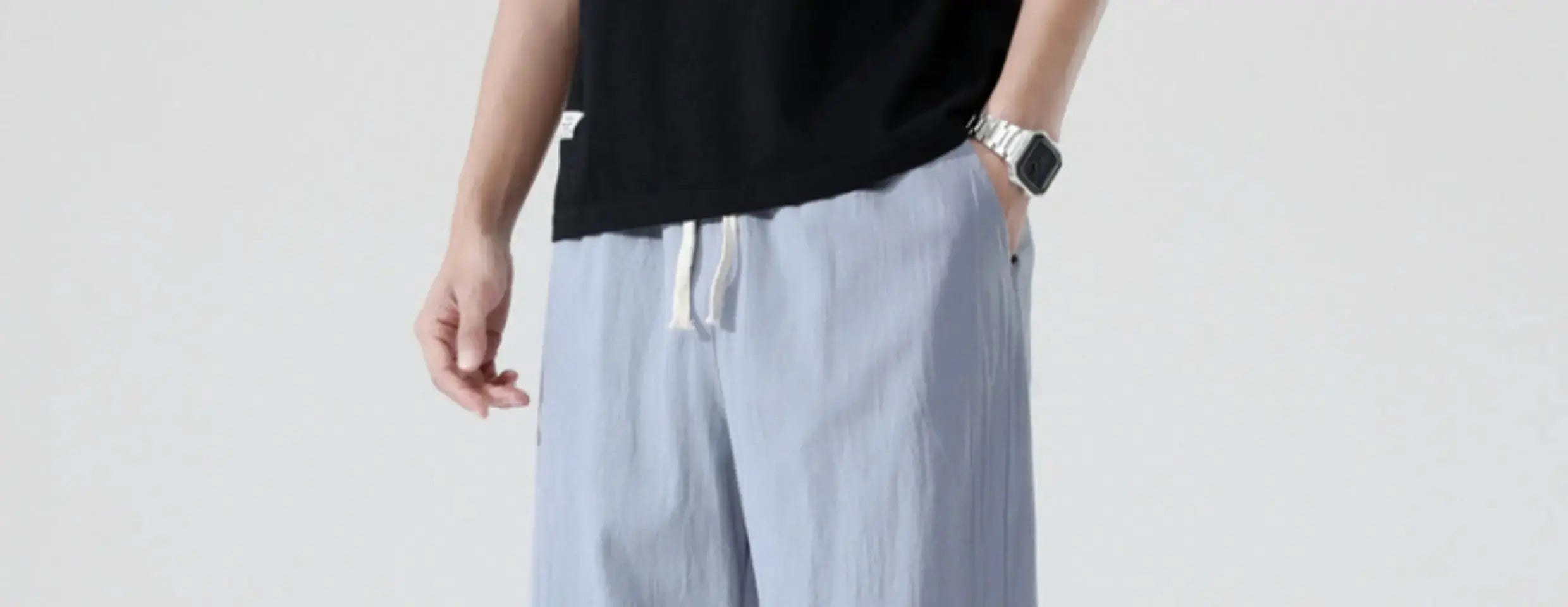 M-5XL 100% Cotton Cropped Pants Men's Summer Thin Pants Casual Beach Pants Men's Straight Leg Home Pants Suncollections